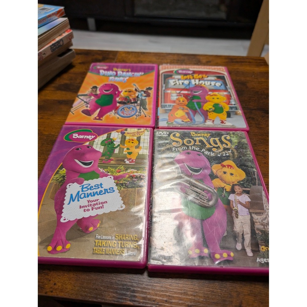 Barney and Friends DVD Lot of 4 Dino Dancin Tunes Fire House Best Manners Songs
